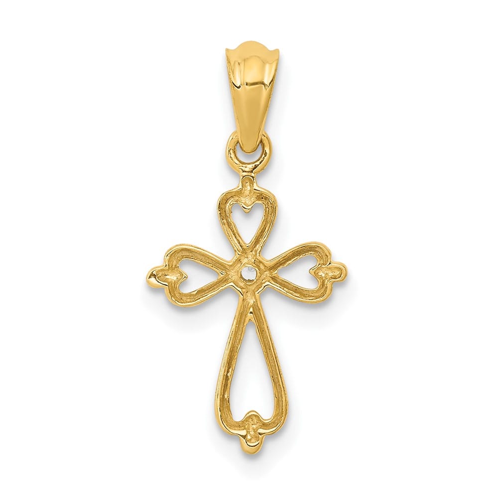 10K Yellow Gold Solid Polished Medium Diamond Accented Cross Pendant