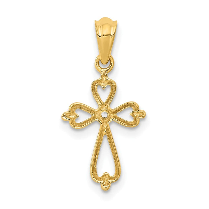 10K Yellow Gold Solid Polished Medium Diamond Accented Cross Pendant