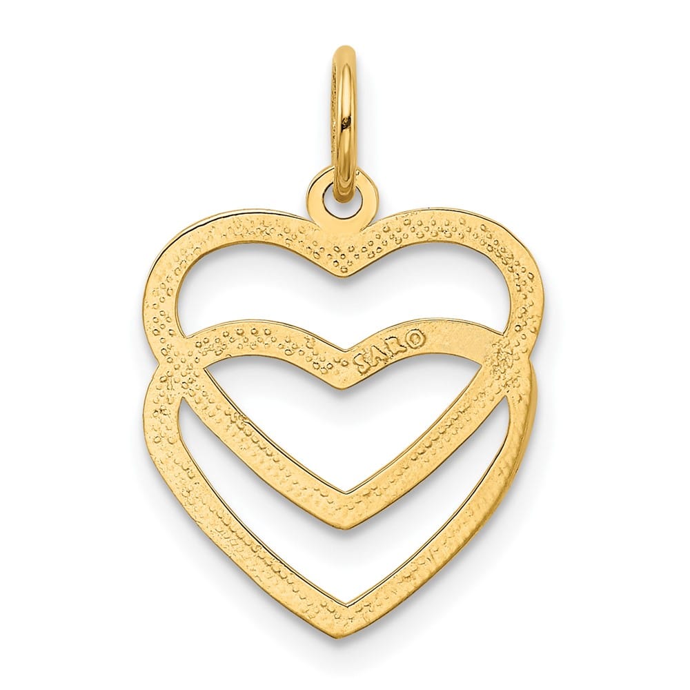 10K Yellow Gold Solid Polished Medium Double Heart Pendant