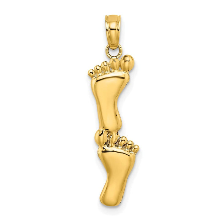 10K Yellow Gold Solid Polished Medium Double Vertical Feet Charm