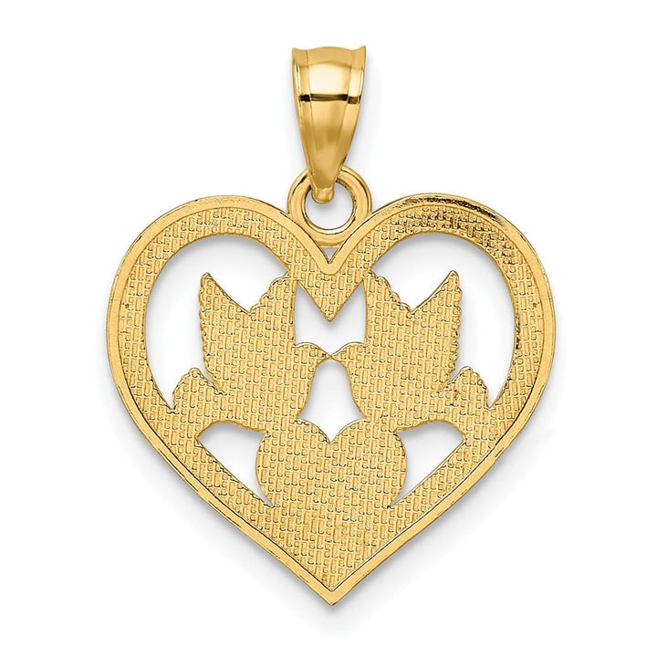 10K Yellow Gold Solid Polished Medium Doves in Heart Charm