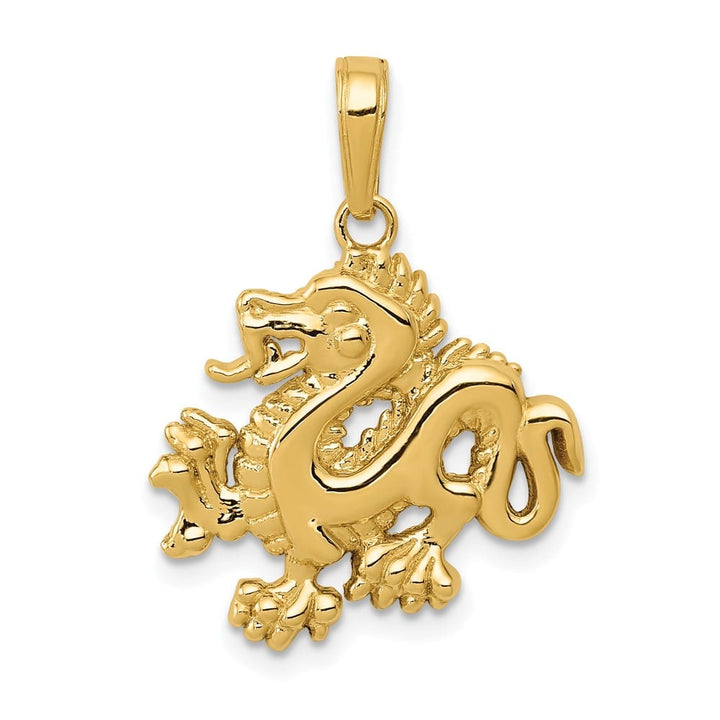 10K Yellow Gold Solid Polished Medium Dragon Pendant