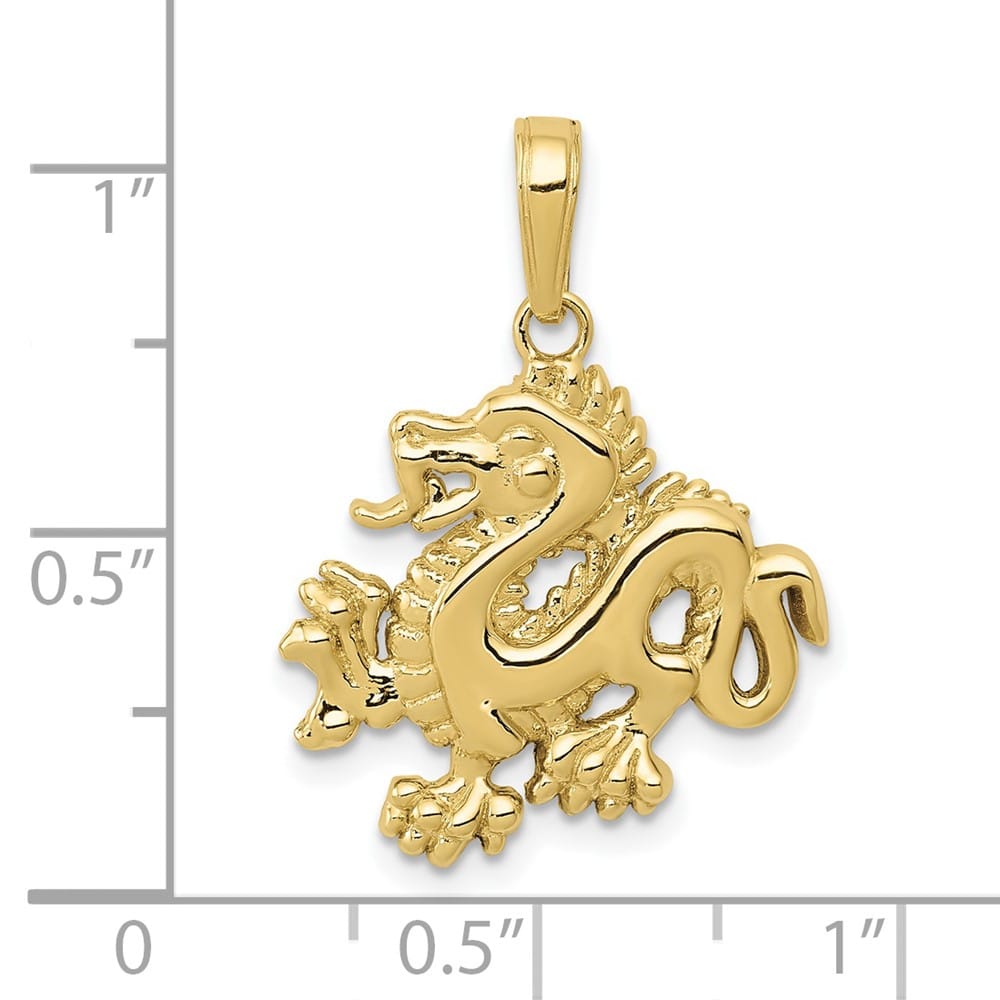 10K Yellow Gold Solid Polished Medium Dragon Pendant