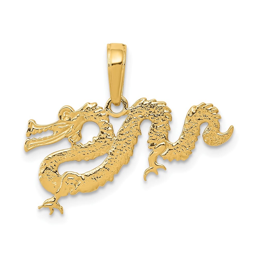 10K Yellow Gold Solid Polished Medium Dragon Pendant