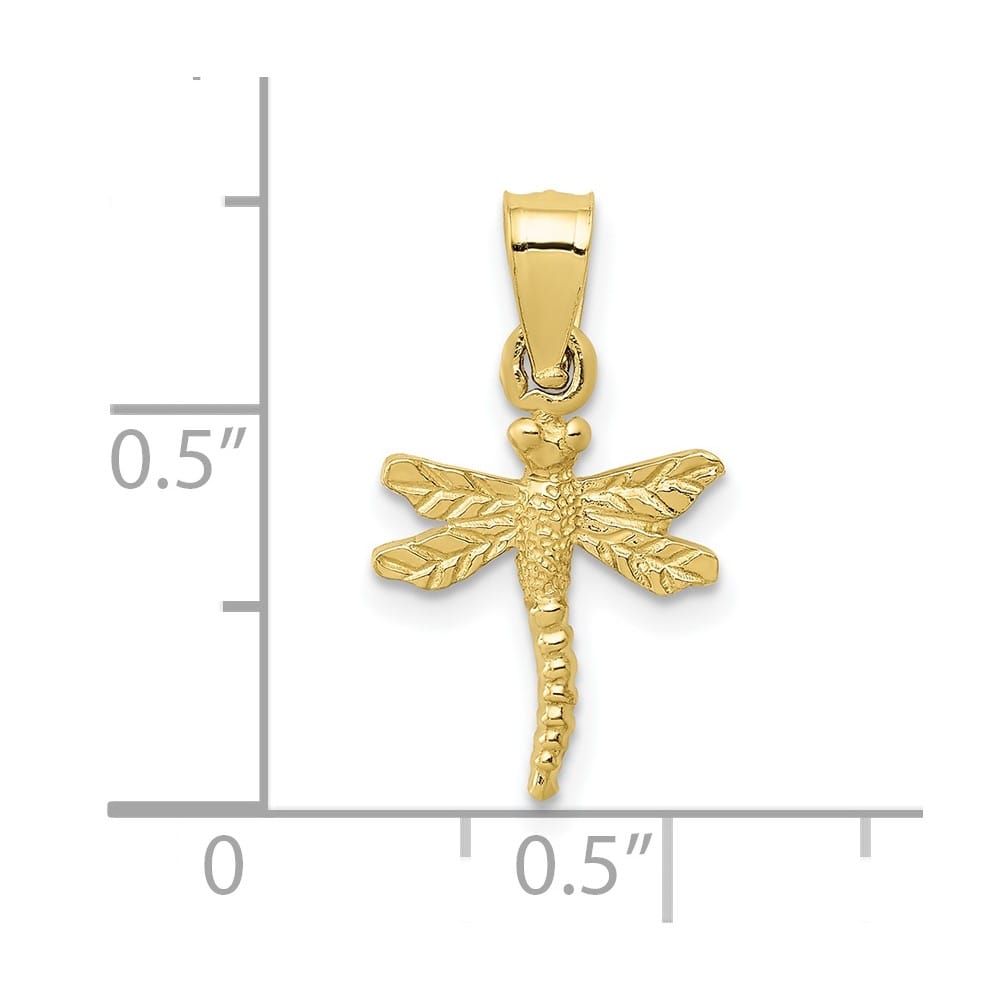 10K Yellow Gold Solid Polished Medium Dragonfly Pendant