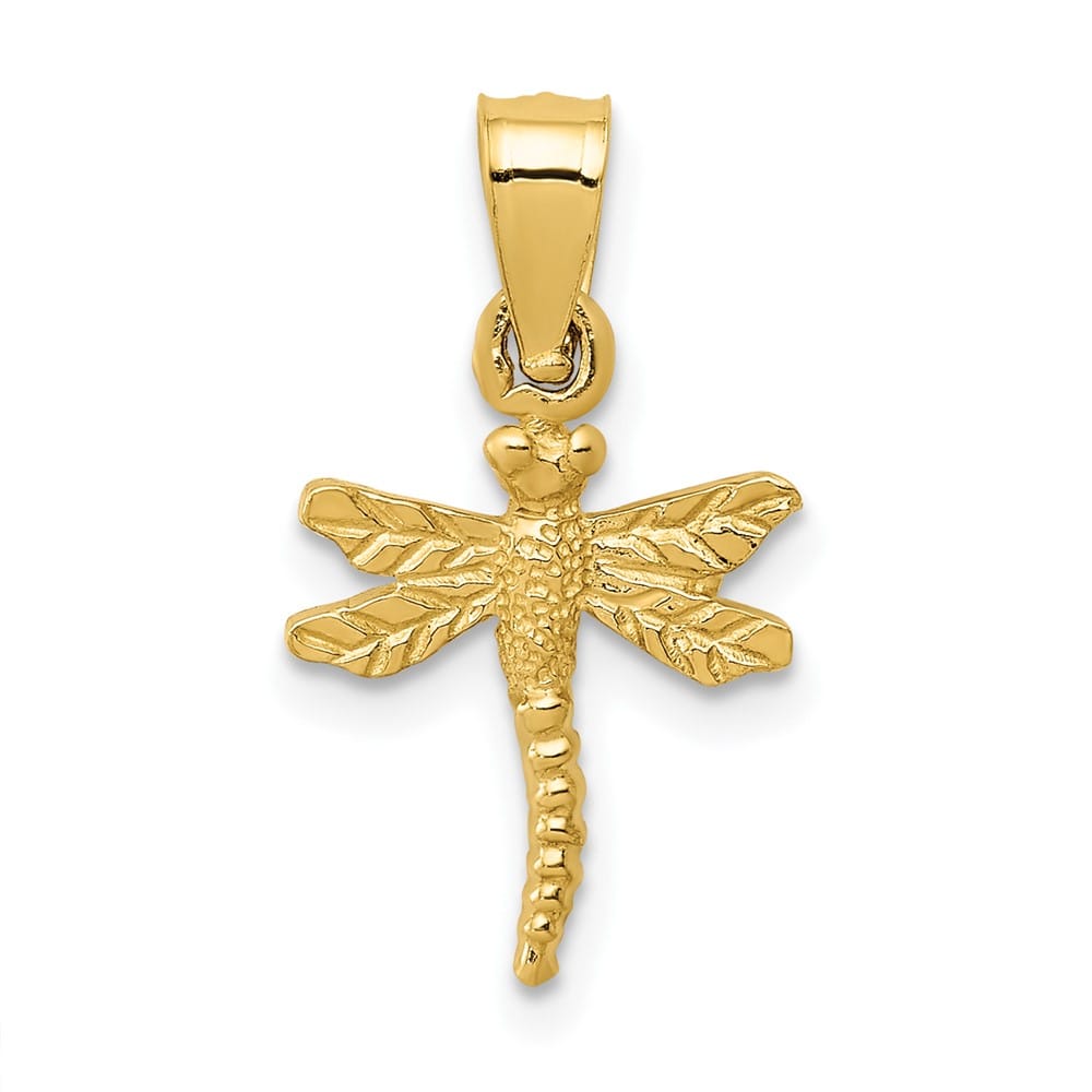 10K Yellow Gold Solid Polished Medium Dragonfly Pendant
