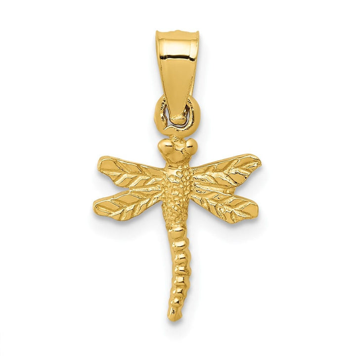 10K Yellow Gold Solid Polished Medium Dragonfly Pendant