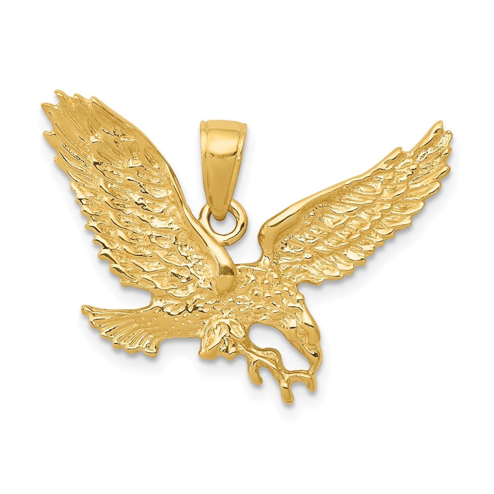 10K Yellow Gold Solid Polished Medium Eagle Pendant