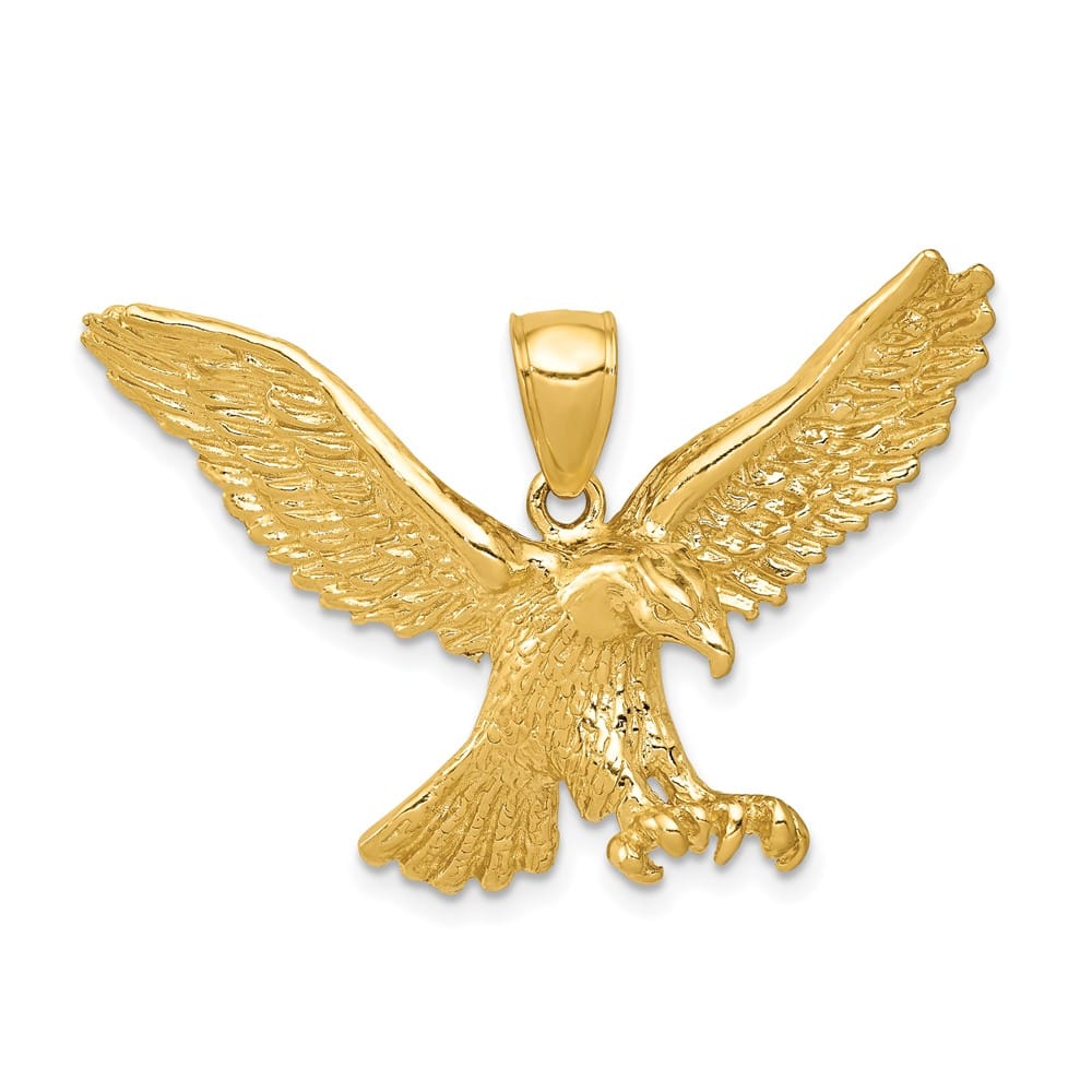 10K Yellow Gold Solid Polished Medium Eagle Pendant