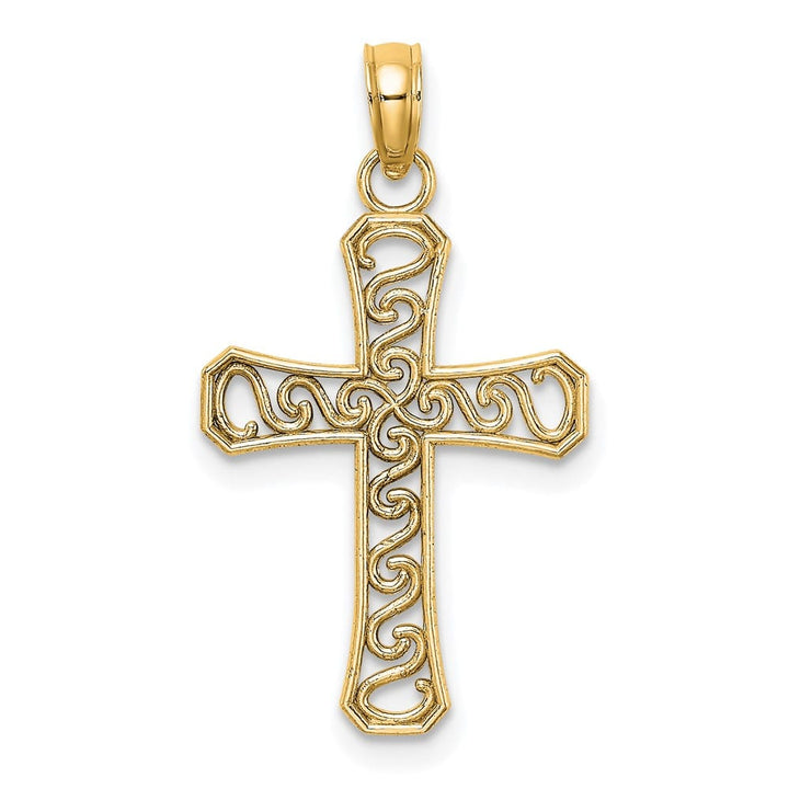 10K Yellow Gold Solid Polished Medium Fancy Cross Pendant