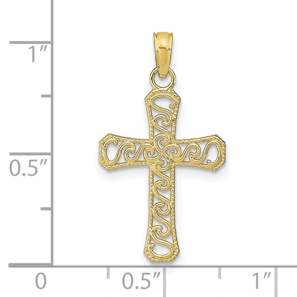 10K Yellow Gold Solid Polished Medium Fancy Cross Pendant