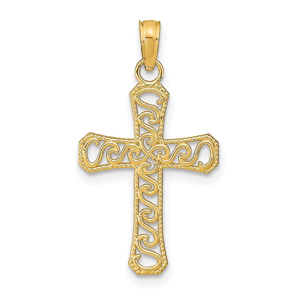 10K Yellow Gold Solid Polished Medium Fancy Cross Pendant