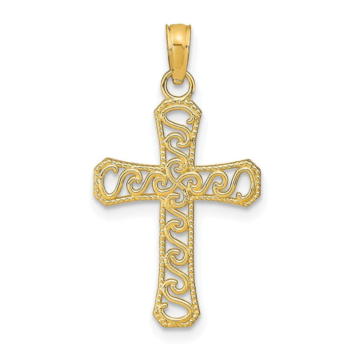 10K Yellow Gold Solid Polished Medium Fancy Cross Pendant