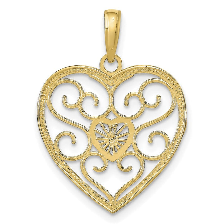 10K Yellow Gold Solid Polished Medium Filigree Beaded Heart Charm
