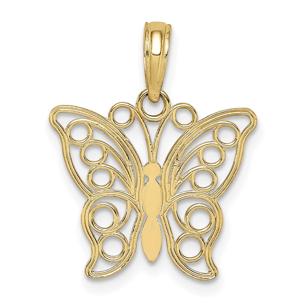 10K Yellow Gold Solid Polished Medium Filigree Butterfly Charm