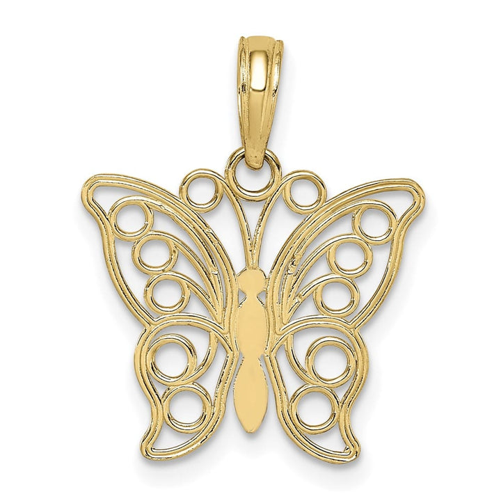 10K Yellow Gold Solid Polished Medium Filigree Butterfly Charm