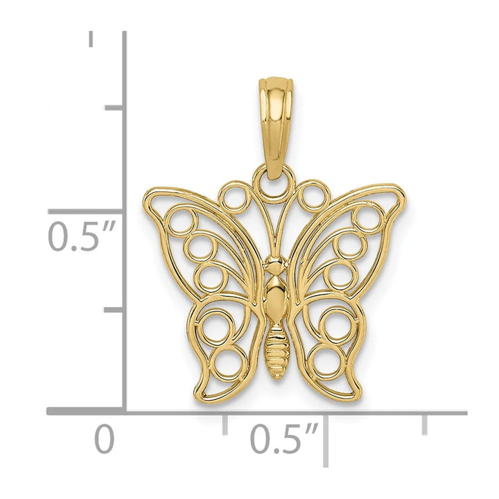 10K Yellow Gold Solid Polished Medium Filigree Butterfly Charm