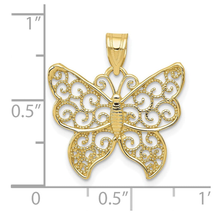 10K Yellow Gold Solid Polished Medium Filigree Butterfly Pendant