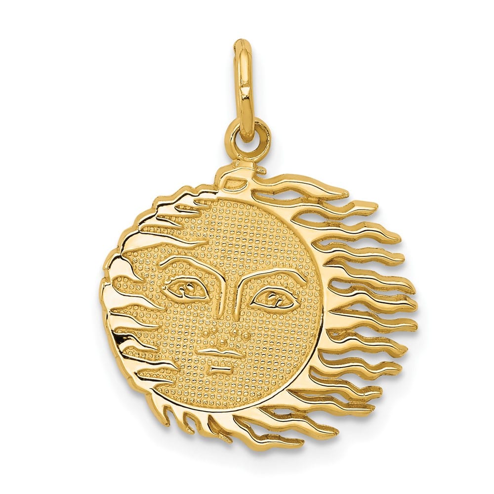 10K Yellow Gold Solid Polished Medium Flaming Sun Charm