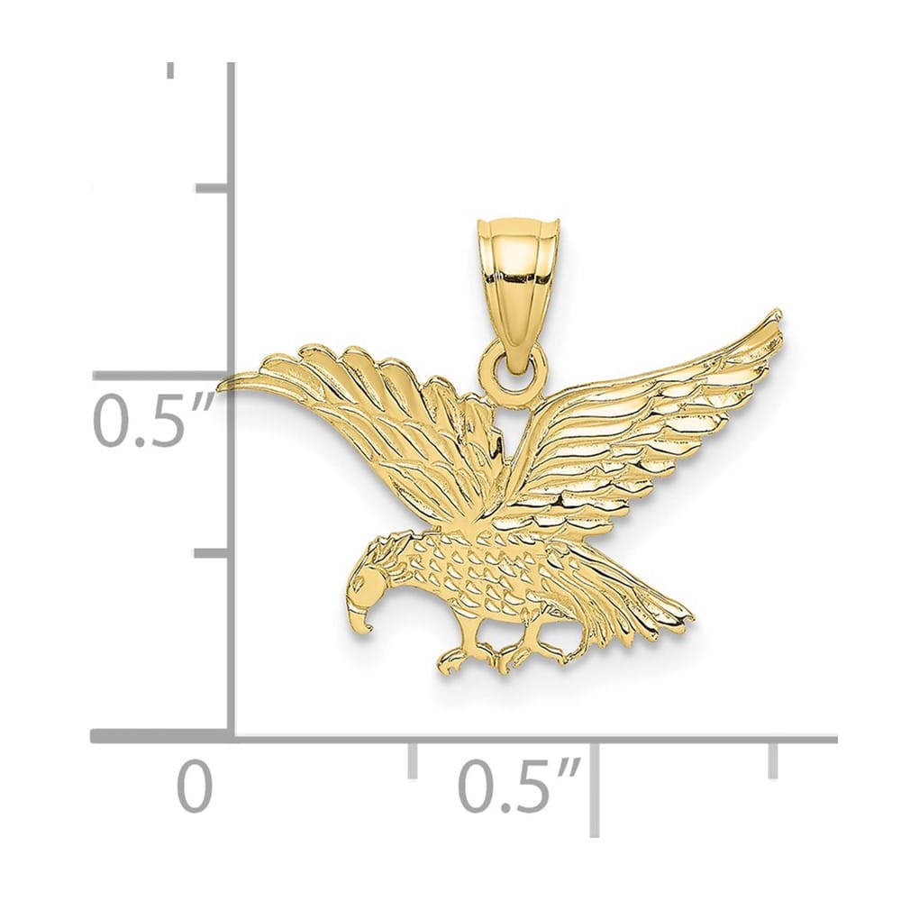 10K Yellow Gold Solid Polished Medium Flat Engraved Eagle Charm