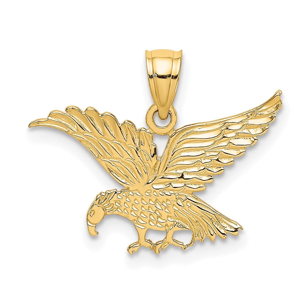 10K Yellow Gold Solid Polished Medium Flat Engraved Eagle Charm