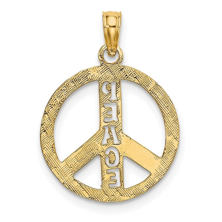 10K Yellow Gold Solid Polished Medium Flat Textured Peace Sign Charm