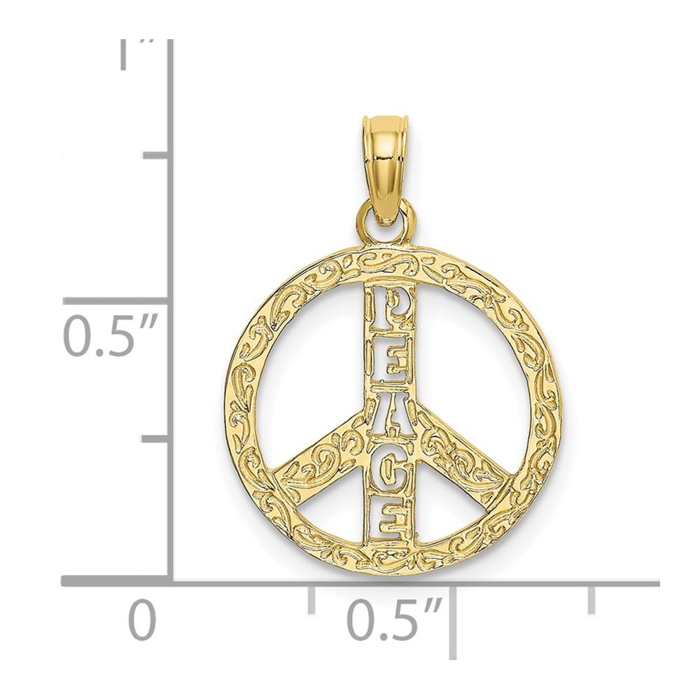 10K Yellow Gold Solid Polished Medium Flat Textured Peace Sign Charm