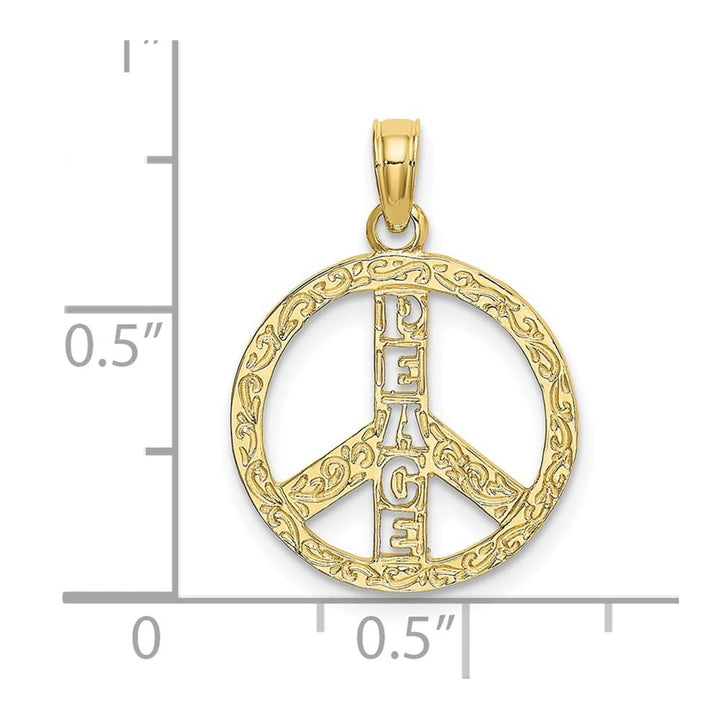 10K Yellow Gold Solid Polished Medium Flat Textured Peace Sign Charm