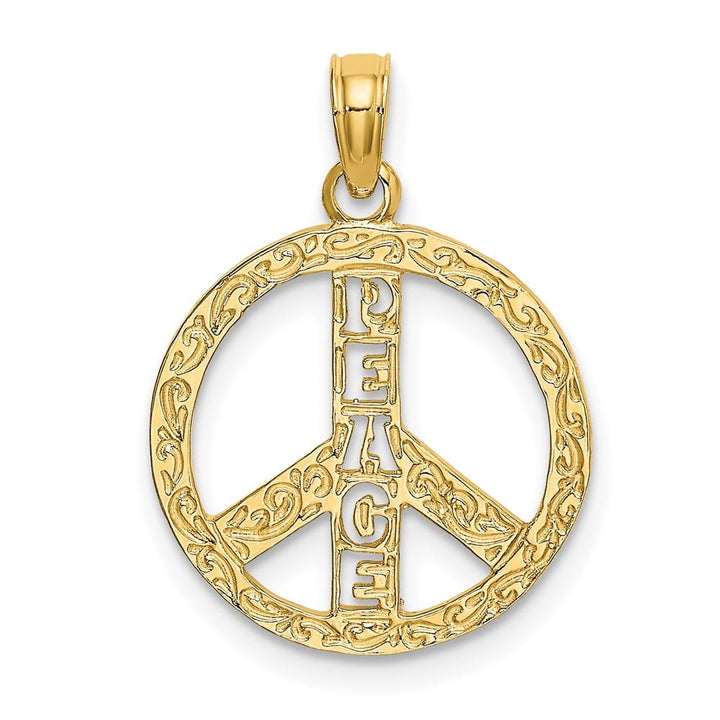 10K Yellow Gold Solid Polished Medium Flat Textured Peace Sign Charm