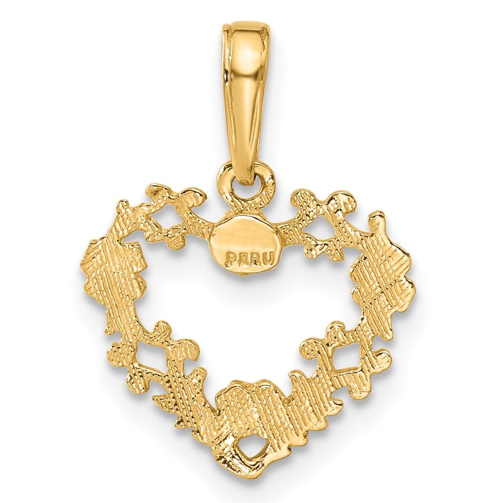 10K Yellow Gold Solid Polished Medium Floral Border Heart Pendant