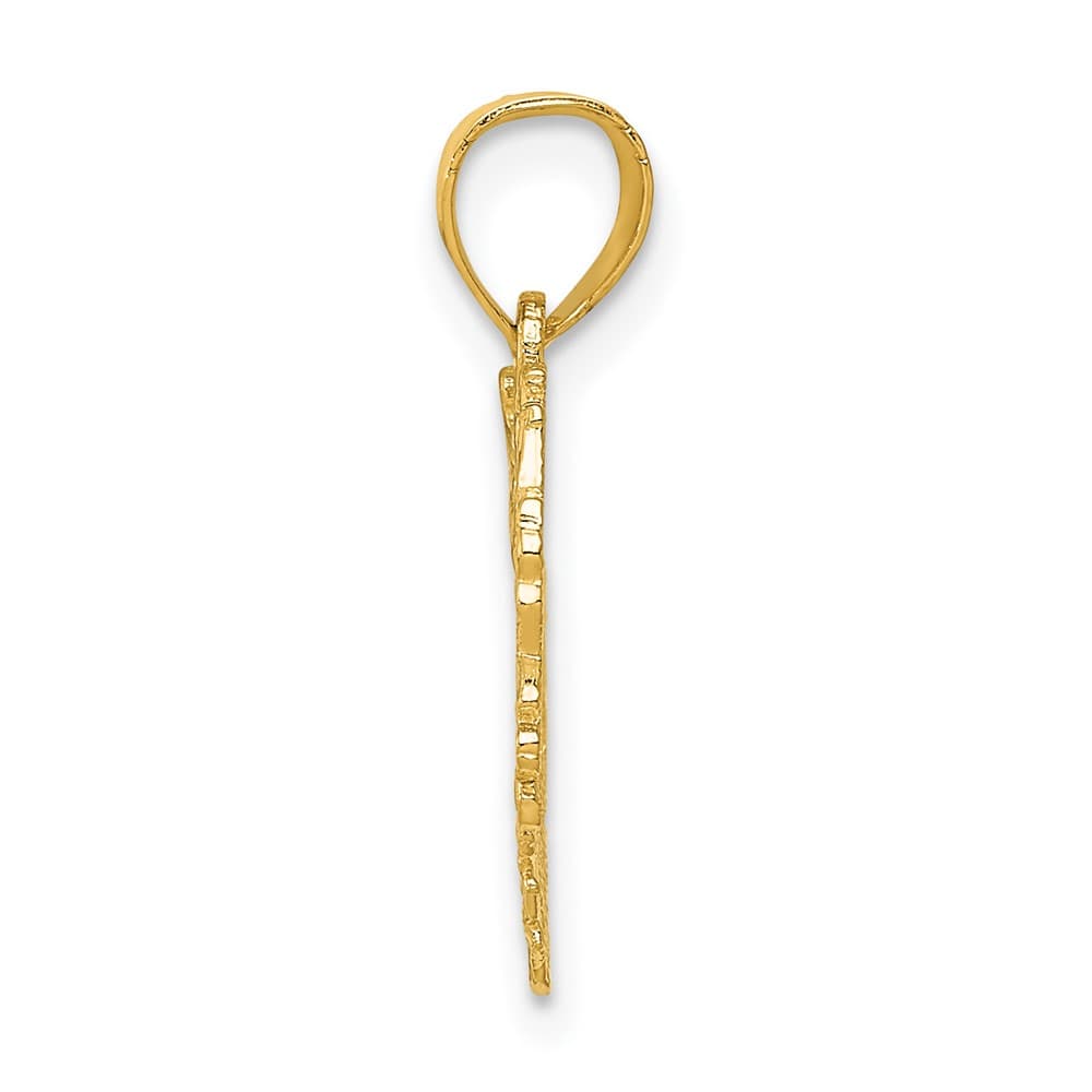 10K Yellow Gold Solid Polished Medium Floral Border Heart Pendant
