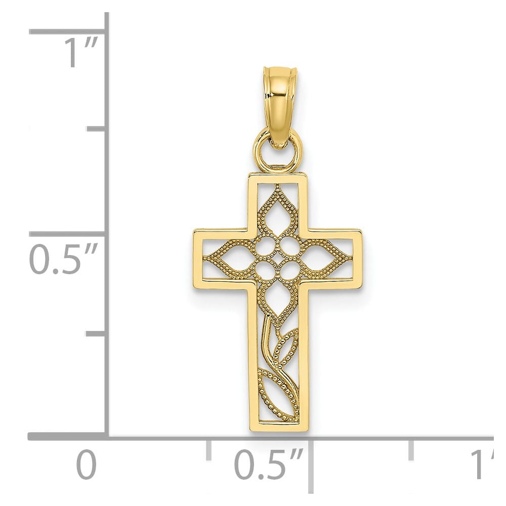 10K Yellow Gold Solid Polished Medium Flower Latin Cross Charm
