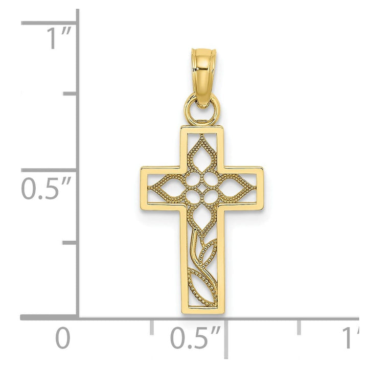 10K Yellow Gold Solid Polished Medium Flower Latin Cross Charm