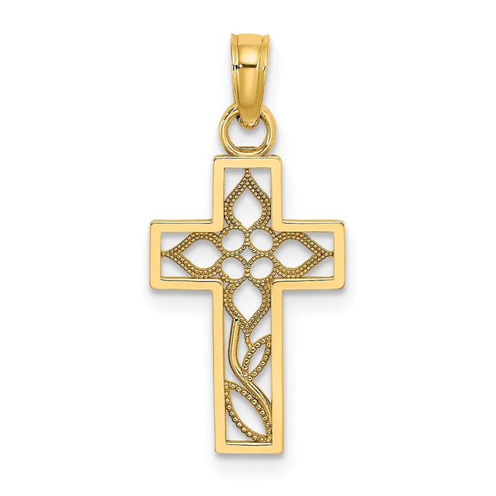 10K Yellow Gold Solid Polished Medium Flower Latin Cross Charm