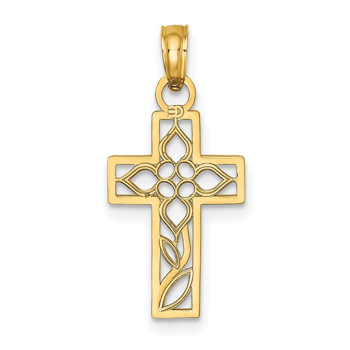 10K Yellow Gold Solid Polished Medium Flower Latin Cross Charm