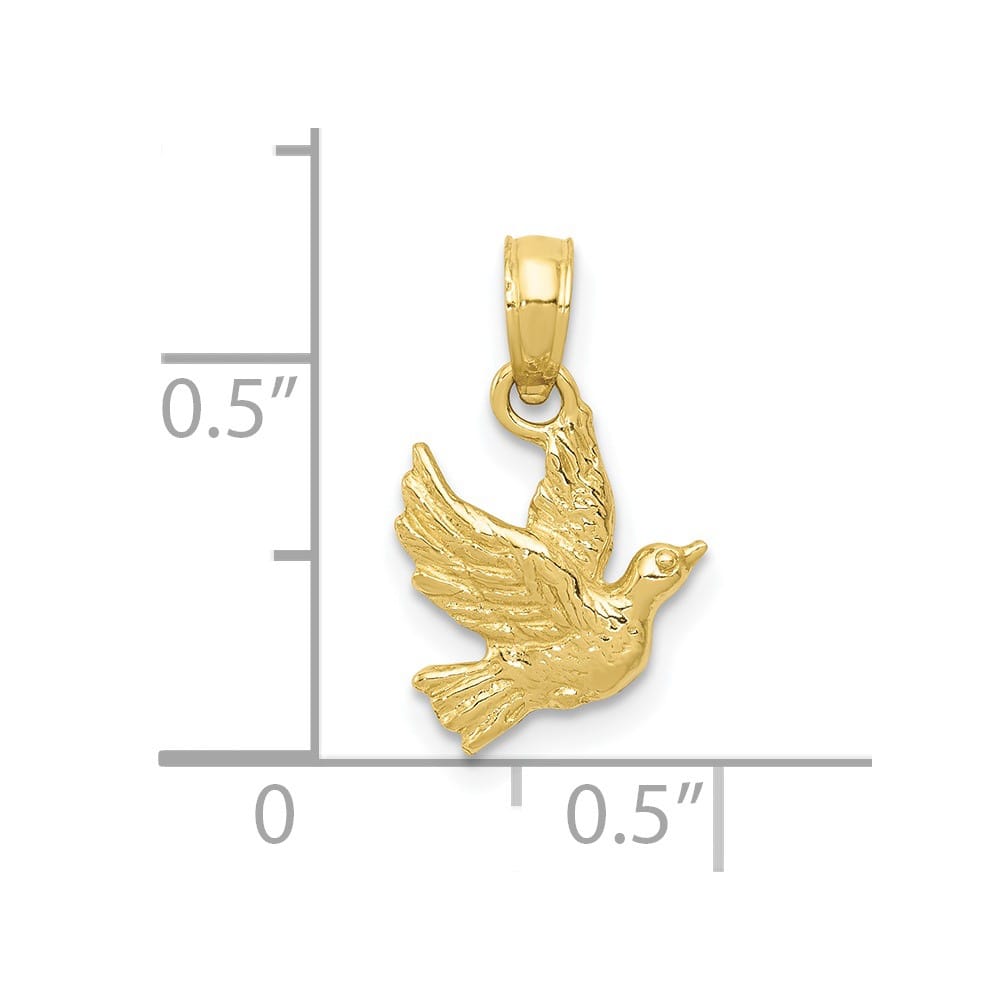 10K Yellow Gold Solid Polished Medium Flying Dove Pendant