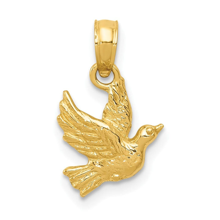 10K Yellow Gold Solid Polished Medium Flying Dove Pendant