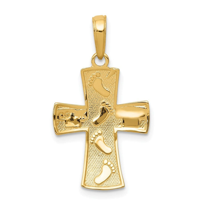 10K Yellow Gold Solid Polished Medium Footprints Cross Pendant