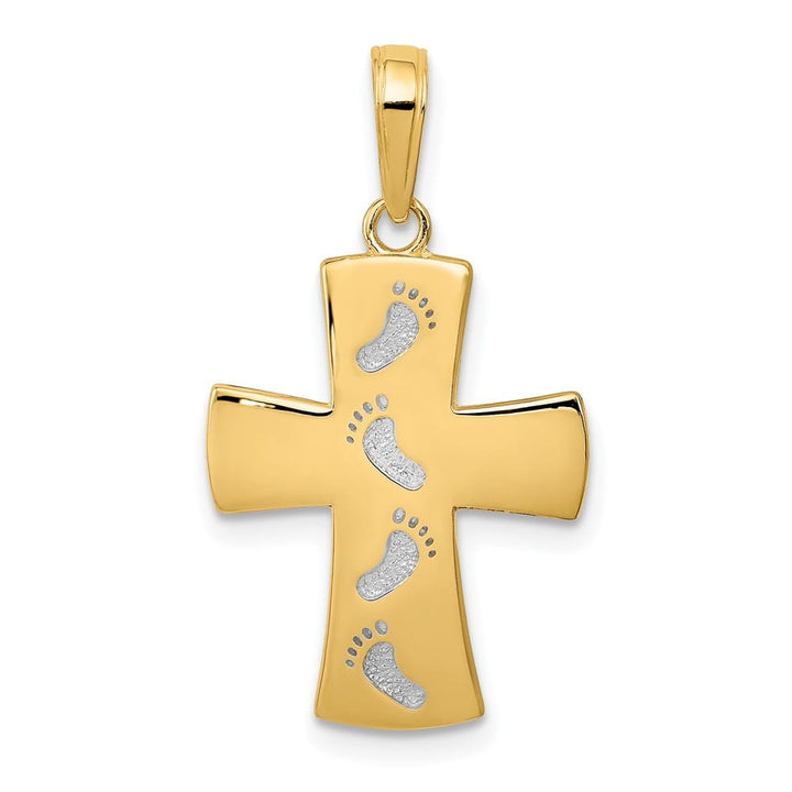 10K Yellow Gold Solid Polished Medium Footprints Cross Pendant