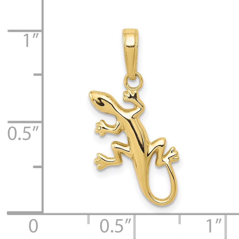 10K Yellow Gold Solid Polished Medium Gecko Pendant