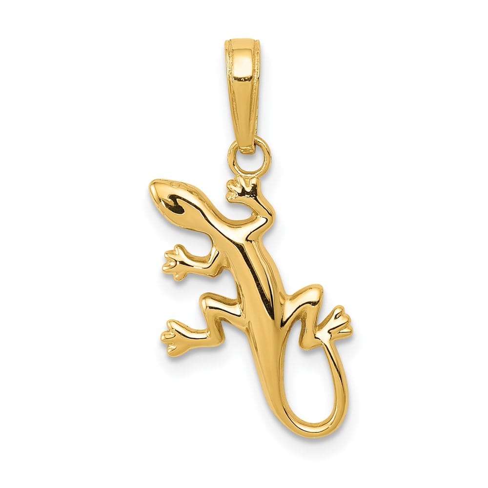 10K Yellow Gold Solid Polished Medium Gecko Pendant