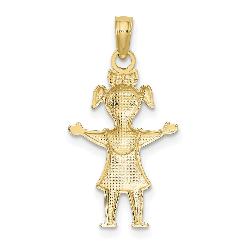 10K Yellow Gold Solid Polished Medium Girl with Pig-Tails Charm