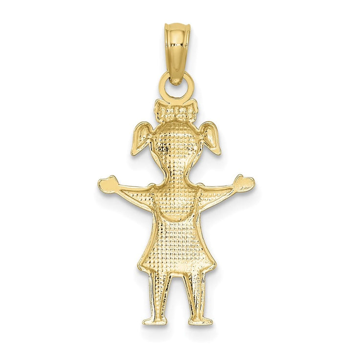 10K Yellow Gold Solid Polished Medium Girl with Pig-Tails Charm