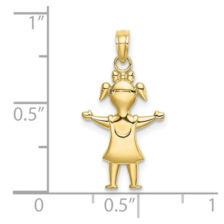 10K Yellow Gold Solid Polished Medium Girl with Pig-Tails Charm