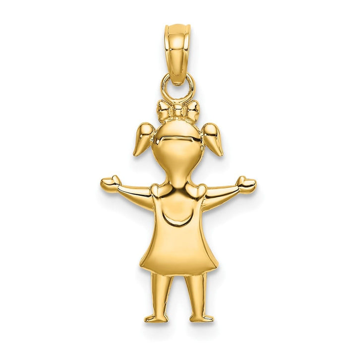 10K Yellow Gold Solid Polished Medium Girl with Pig-Tails Charm