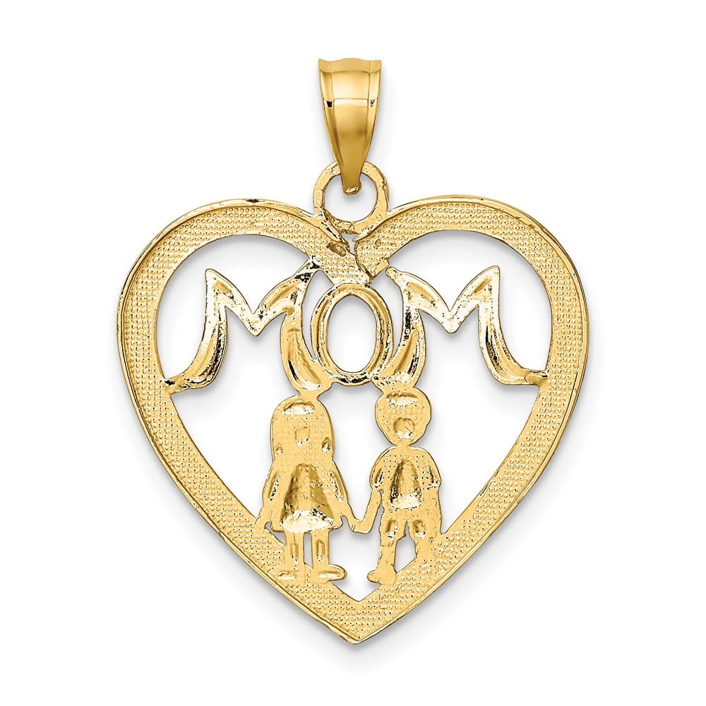 10K Yellow Gold Solid Polished Medium Heart with 2 Kids MOM Charm