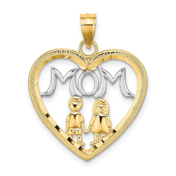 10K Yellow Gold Solid Polished Medium Heart with 2 Kids MOM Charm