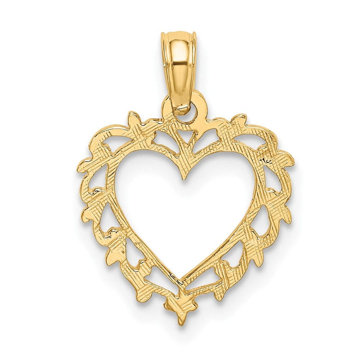 10K Yellow Gold Solid Polished Medium Heart with Lacey Trim Charm