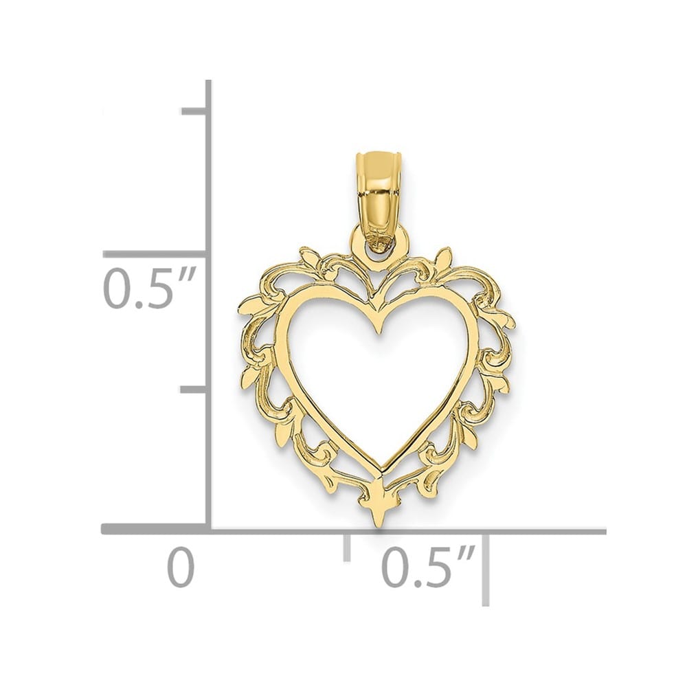 10K Yellow Gold Solid Polished Medium Heart with Lacey Trim Charm