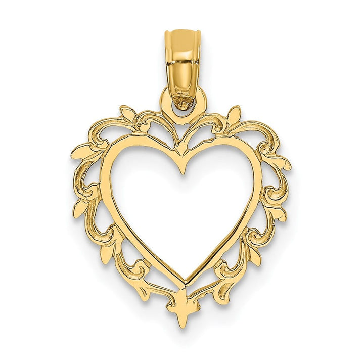 10K Yellow Gold Solid Polished Medium Heart with Lacey Trim Charm